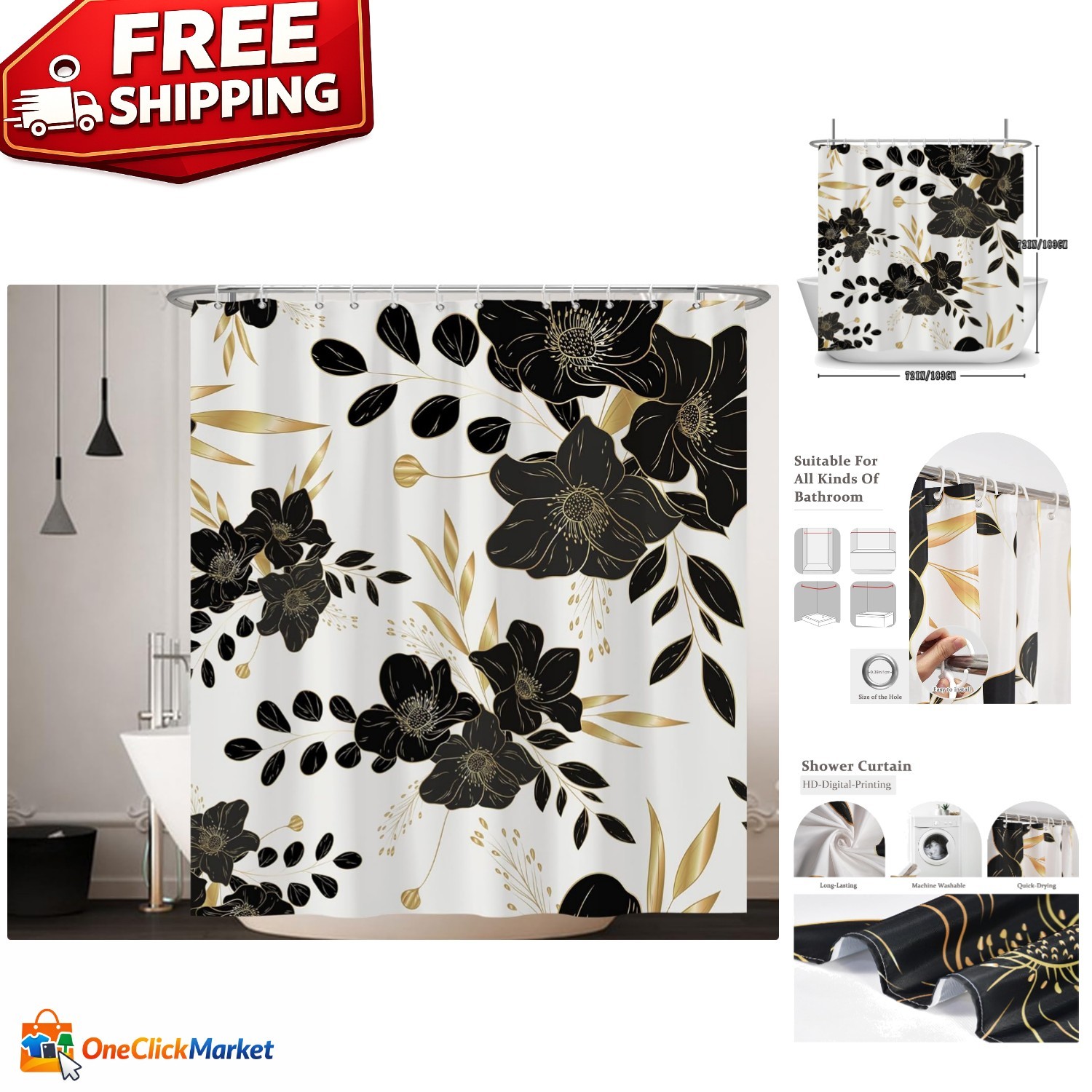 Custom Printed Bath Curtain — custom printed polyester bath curtain