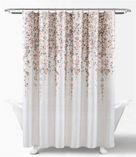Blush Gray Weeping Flower Floral Cottage Core Fabric Shower Curtain 72x72 Inch — custom printed polyester bath curtain