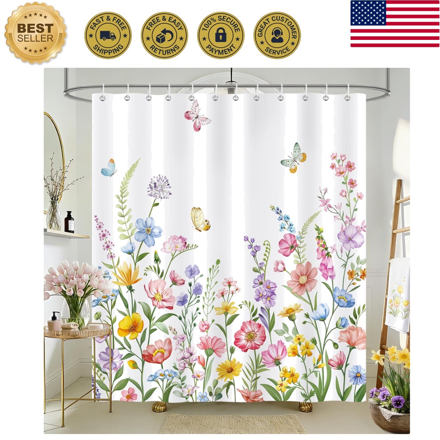 Custom Printed Bath Curtain — custom printed polyester bath curtain