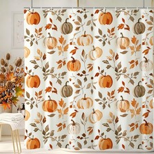 72x72 Inch Fall Autumn Pumpkins Leaves Waterproof Weighted Shower Curtain Hook — custom printed polyester bath curtain