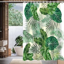 Green Palm Leaves Tropical Nature Waterproof Fabric Shower Curtain 72x72 Inch — custom printed polyester bath curtain