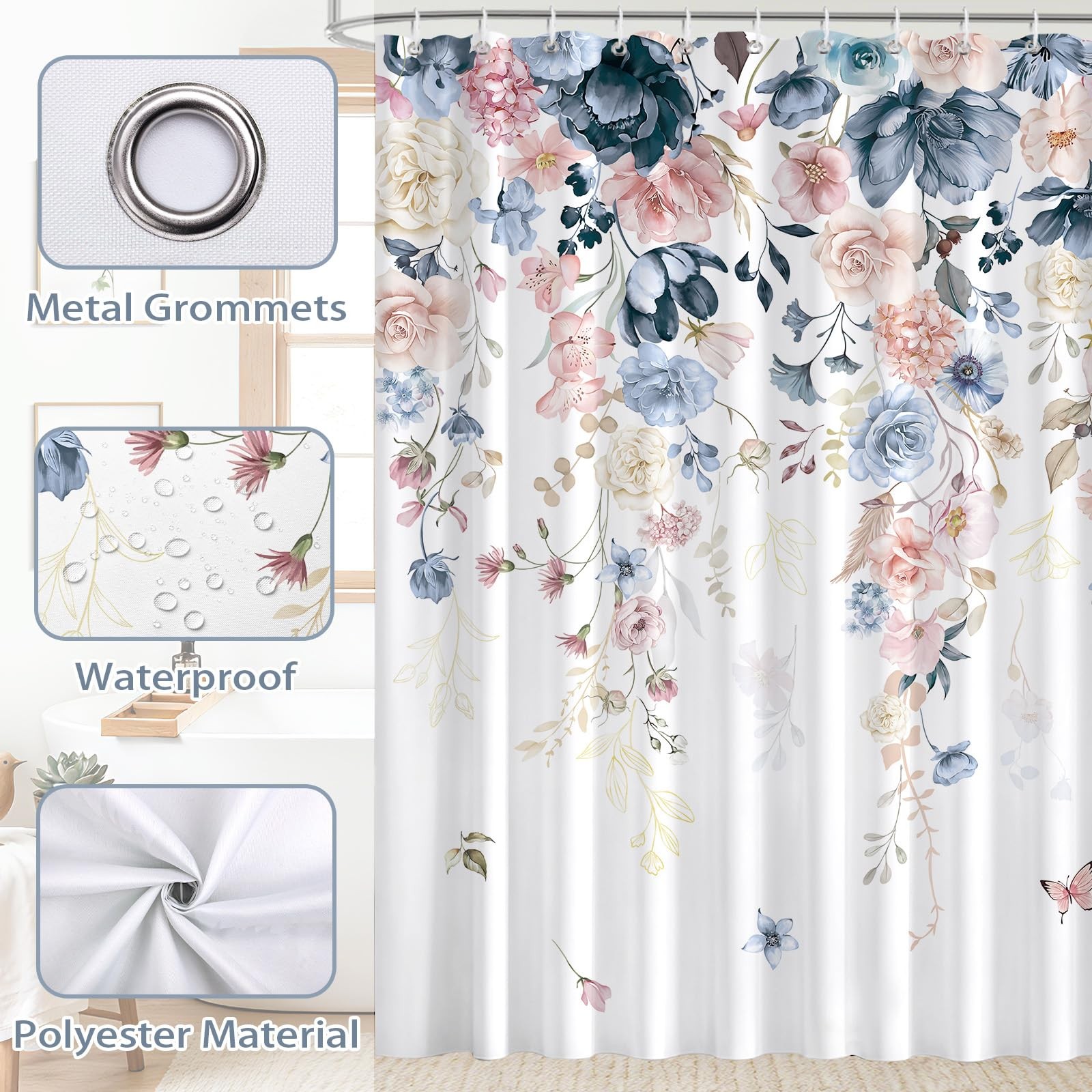 Custom Printed Bath Curtain — custom printed polyester bath curtain detail view