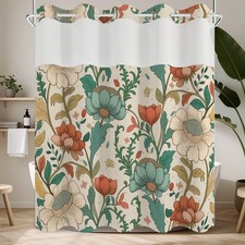 No Hook Shower Curtain W/ Snap in Fabric Liner Set Waterproof & Washable Boho — custom printed polyester bath curtain