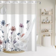 Awert No Hook Shower Curtain Snap In Liner Watercolor Floral Shower Curtain And — custom printed polyester bath curtain