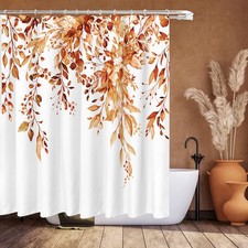 Orange Eucalyptus Shower Curtain Set Floral Watercolor 72x78 Inch Hooks — custom printed polyester bath curtain