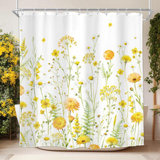 Floral Shower Curtain Yellow Blooming Daisy 72Wx72H Inch Decor — custom printed polyester bath curtain