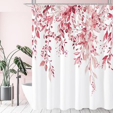 Pink Eucalyptus Shower Curtain 72x72 Inch Watercolor Plant Leaves Floral — custom printed polyester bath curtain