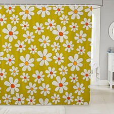 Hippie Flowers Bath Curtain,70s Retro Floral Bathroom Shower Curtain for Kids... — custom printed polyester bath curtain