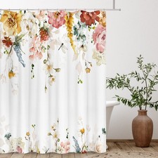 72x72 Inch Aesthetic Watercolor Blooming Floral Shower Curtain 12 Hooks — custom printed polyester bath curtain