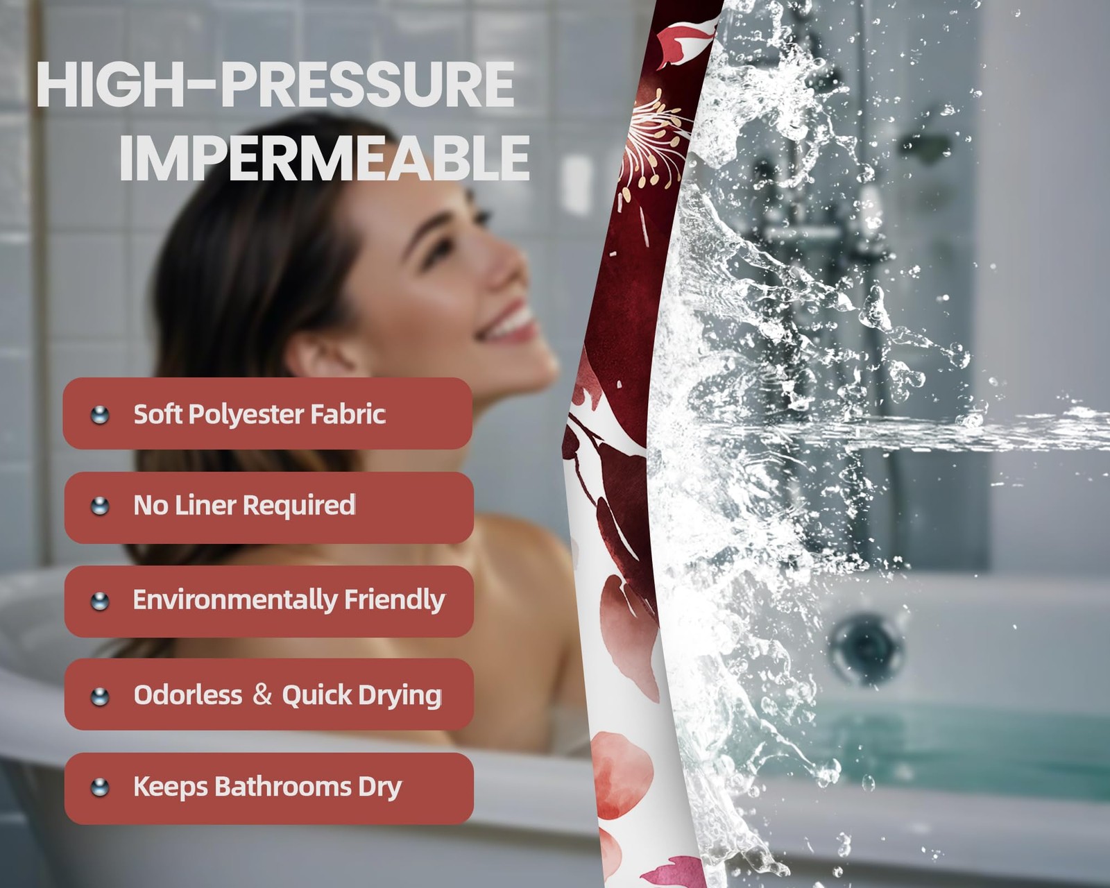 Custom Printed Bath Curtain — custom printed polyester bath curtain detail view