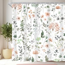 Sage Green Cute Floral Flower Wildflower Summer Bathroom Shower Curtain Set — custom printed polyester bath curtain