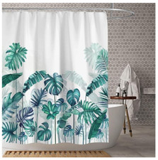 Muuyi Green Shower Curtain, Plant Shower Curtain for Bathroom, Tropical Cloth — custom printed polyester bath curtain