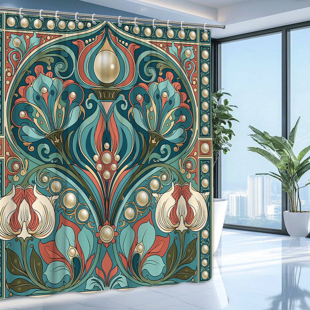 Custom Printed Bath Curtain — custom printed polyester bath curtain detail view