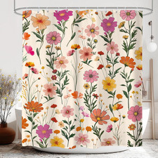Vintage Boho Floral Shower Curtain 60x72 Retro Blossom Bathroom Decor — custom printed polyester bath curtain