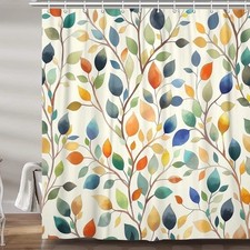 Boho Colorful Floral Shower Curtain, Cute Leaves Flower Abstract Fabric Shower — custom printed polyester bath curtain