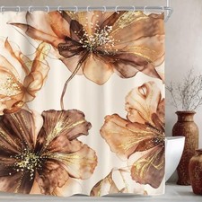 Brown Orange Floral Flower Abstract Bathroom 72"W x 72"L (Pack of 1) D-brown — custom printed polyester bath curtain