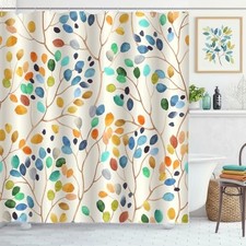 Boho Floral Leaves Shower Curtain 72"W x 72"L (Pack of 1) Colorful Leaves — custom printed polyester bath curtain