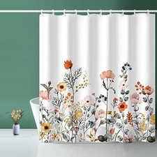 White Fabric Floral Shower Curtain Waterproof Lined Bath Decor 72x72 In — custom printed polyester bath curtain