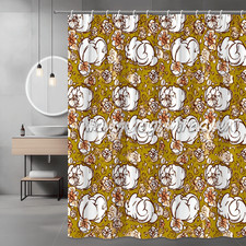 Floral Pumpkin Shower Curtain Autumn Olive Green Print — custom printed polyester bath curtain