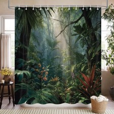 Green Forest Shower Curtain Waterproof Tropical Rainforest Bathroom Decor — custom printed polyester bath curtain