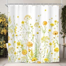 Extra Long Floral Shower Curtain Yellow Daisy Blooming Watercolor Wildflower ... — custom printed polyester bath curtain