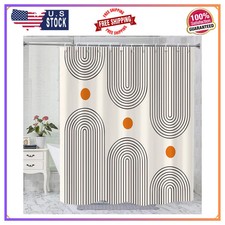 Boho Mid Century Shower Curtain, Modern Abstract with Hooks 72x72 — custom printed polyester bath curtain