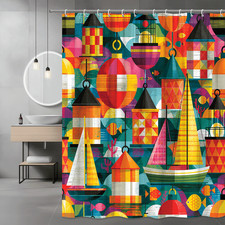 Colorful Nautical Boats and Lanterns Shower Curtain Print — custom printed polyester bath curtain