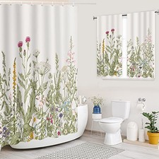 2 Piece Wildflower Botanical Shower Curtain Set 72"W x 72"L (Pack of 3) Floral — custom printed polyester bath curtain