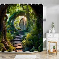 Vibrant Courtyard Garden Waterproof Shower Curtain Bathroom Decor — custom printed polyester bath curtain