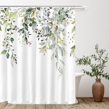 Shower Curtain Set 72x84 Inch Green Eucalyptus Watercolor Leaves - Floral — custom printed polyester bath curtain