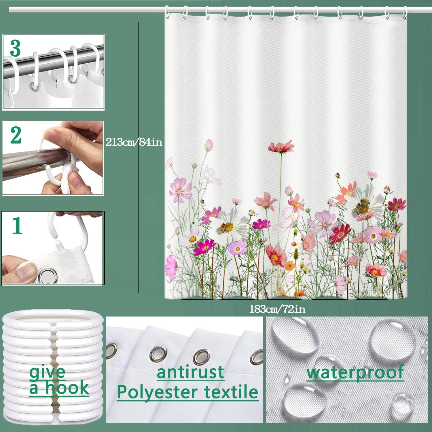 Custom Printed Bath Curtain — custom printed polyester bath curtain detail view