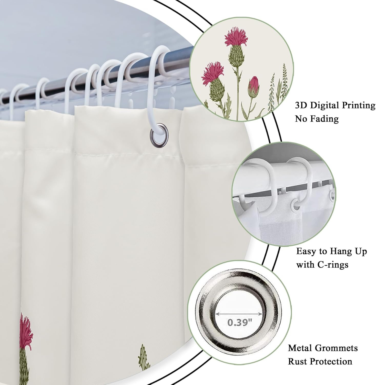 Custom Printed Bath Curtain — custom printed polyester bath curtain detail view