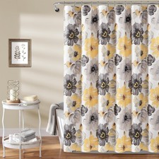 Leah Floral Shower Curtain, 72" W x 84" L, Yellow/Gray - Fabric Shower Curtai... — custom printed polyester bath curtain