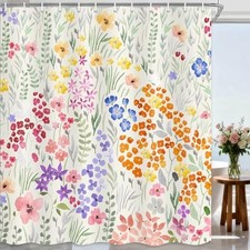 Orange Flower Shower Curtain - 72"x72" - Set of 1 - Spring Boho — custom printed polyester bath curtain