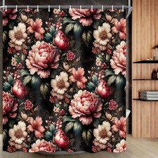 Floral Shower Curtain for Bathroom, Pink Floral Shower Curtain Romantic Vinta... — custom printed polyester bath curtain