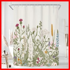 Botanical Wildflower Extra Long Shower Curtain - 72"w x 96"l for Elegant Spaces — custom printed polyester bath curtain