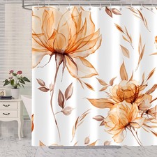 Orange Grey Watercolor Floral Shower Curtain Minimalist Aesthetic Cloth — custom printed polyester bath curtain