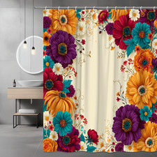 Colorful Floral Shower Curtain with Large Blooms — custom printed polyester bath curtain