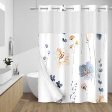No Hook Shower Curtain with Snap in Liner - Watercolor Floral Shower Curtain - F — custom printed polyester bath curtain
