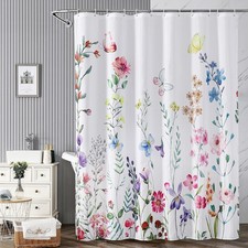 Floral Shower Curtain Waterproof Polyester Fabric 72x78 Inch 12 Hooks — custom printed polyester bath curtain