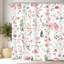 Cinbloo Pink Blush Coral Flower Floral Shower Curtainwomen Girls Wildflower — custom printed polyester bath curtain