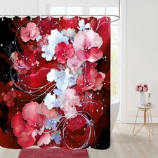 Red Shower Curtain for Bathroom Teal Blue Yellow Flowers Shower Curtain Set w... — custom printed polyester bath curtain