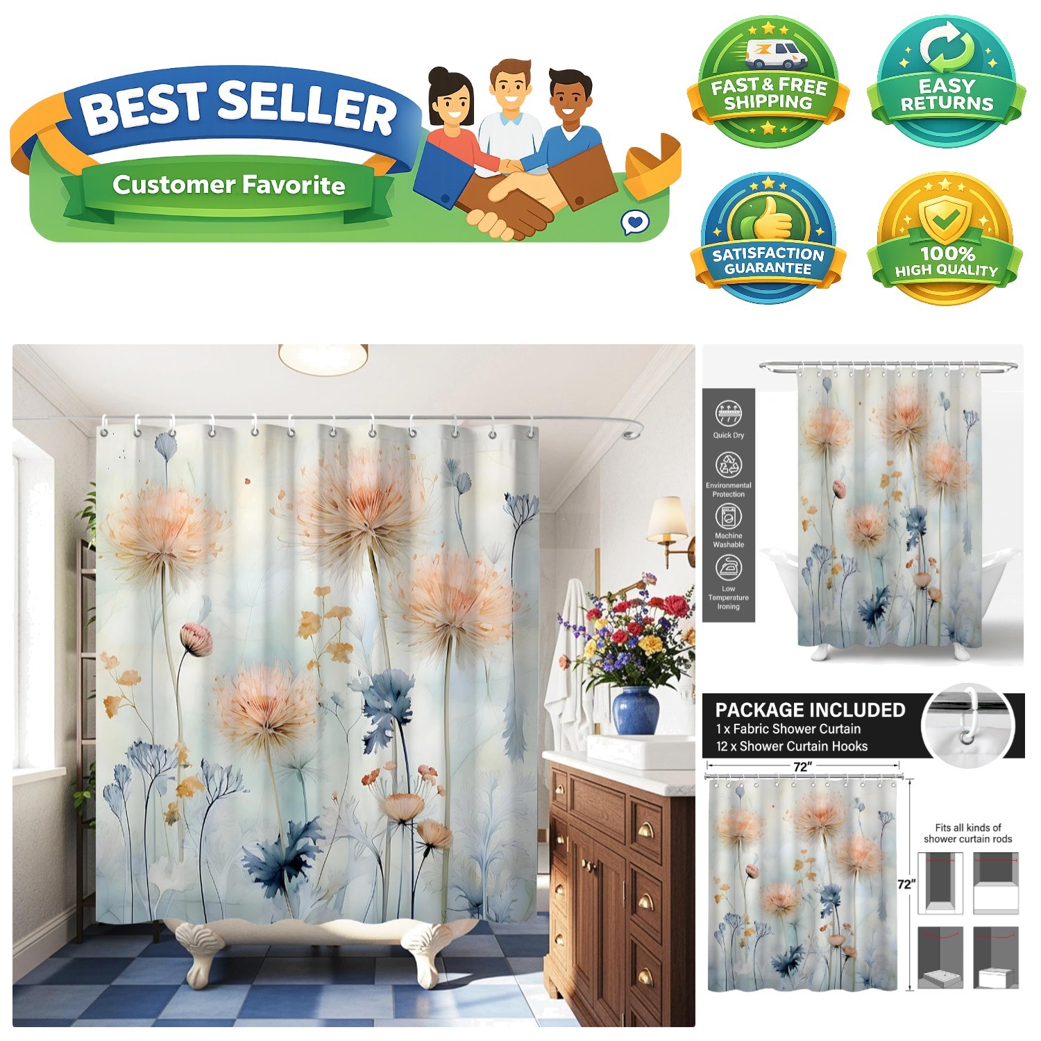 Custom Printed Bath Curtain — custom printed polyester bath curtain