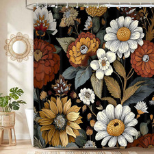 Boho Floral Shower Curtains for Bathroom, Abstract Bohemian Flower Shower Curtai — custom printed polyester bath curtain