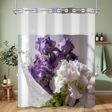No Hook Floral Shower Curtain with Snap in Liner, 71x74 Inch — custom printed polyester bath curtain