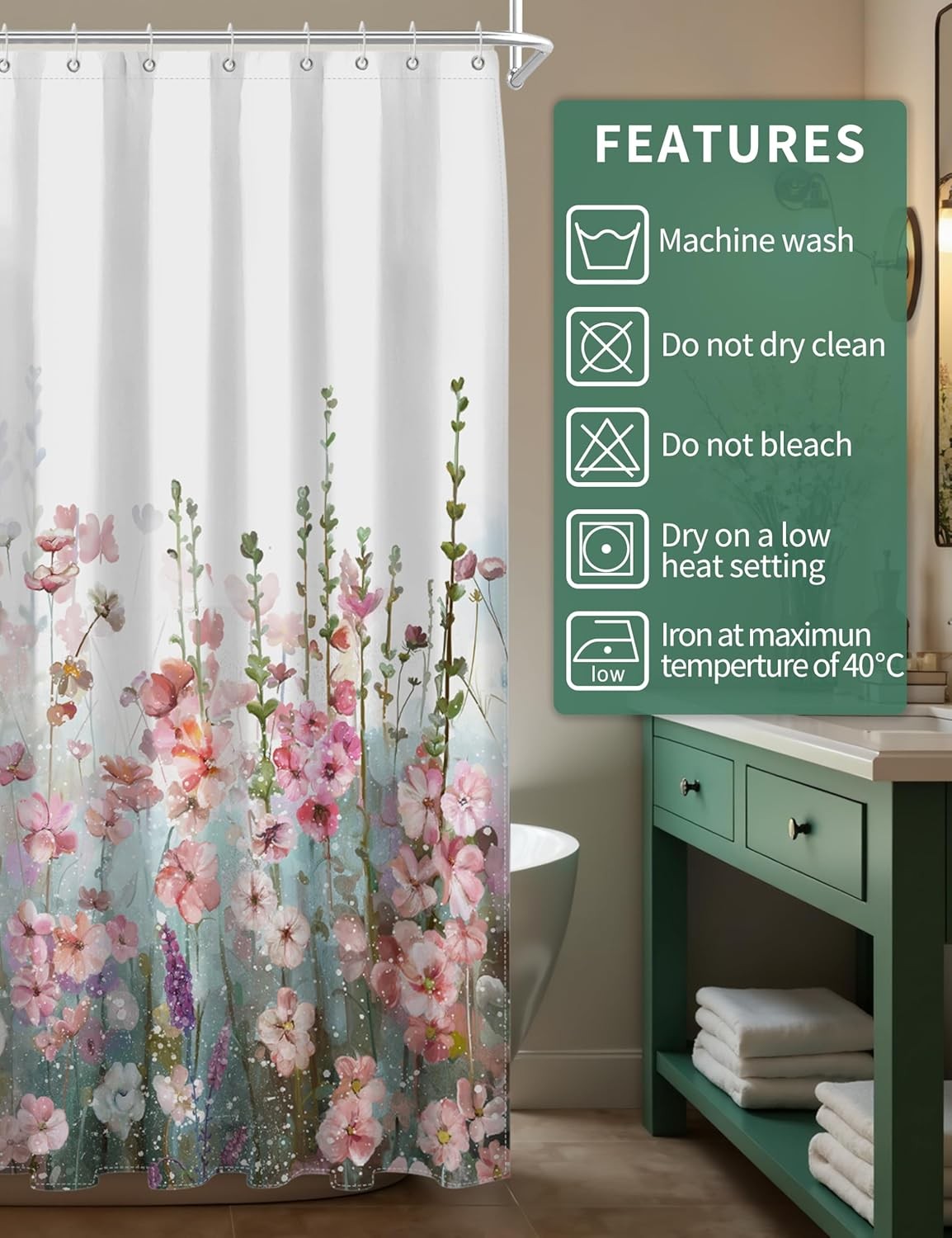 Custom Printed Bath Curtain — custom printed polyester bath curtain detail view