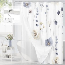 3 in 1 Shower Curtain Set Grey Watercolor Floral PEVA Liner 72x72 Inch 12 PCS — custom printed polyester bath curtain