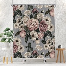 Vintage Floral Shower Curtain, 60 60"W x 72"L (Pack of 1) Polyester Fabric Grey — custom printed polyester bath curtain