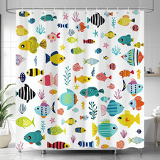 Funny Kids Shower Curtain, Cute Colorful Cartoon Fish Ocean Beach Theme Bath Cur — custom printed polyester bath curtain