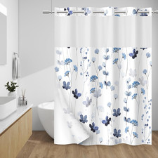 No Hook Shower Curtain with Snap in Liner - Watercolor Floral Shower Curtain - F — custom printed polyester bath curtain